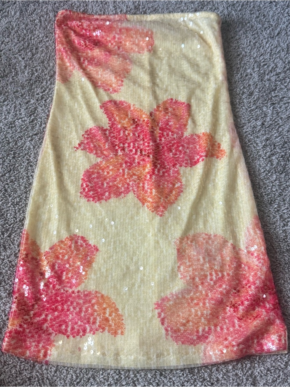 Thirty Thirty Sequin Floral Tube Dress — Pink & Peach Flowers on Cream